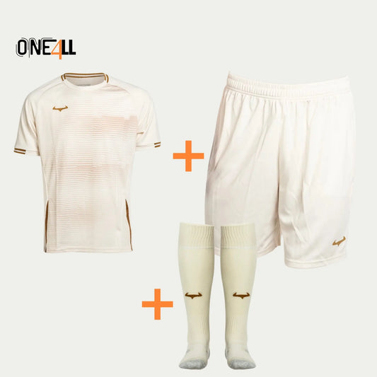 14ALLE - EINS FÜR ALLE - ONE4ALL AeroSwift Dri-FIT Komplett-Set – T-Shirt, Shorts & Fußballsocken in Leicht Khaki. perfekt für Training